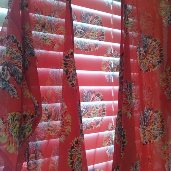 Unique Skull Face Red Wide Sleeve Blouse/Robe Wear with Tank Top or T-Shirt - Picture 5 of 5